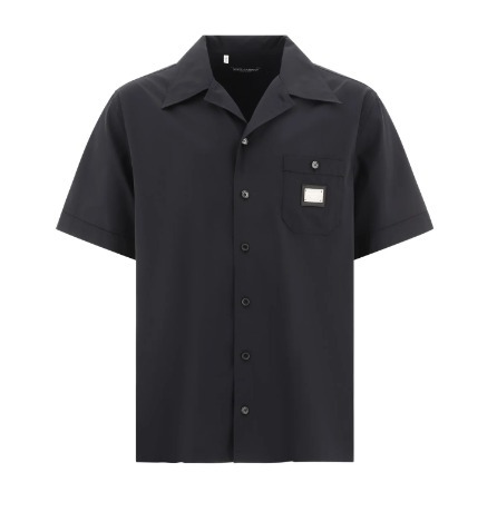 【新season】DOLCE＆GABBANA ロゴプレート ボタン付きシャツ 黒