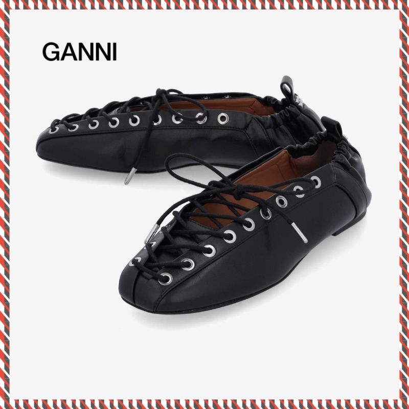 送料・関税込【GANNI】Lace-Up Ballerina Flat Shoes
