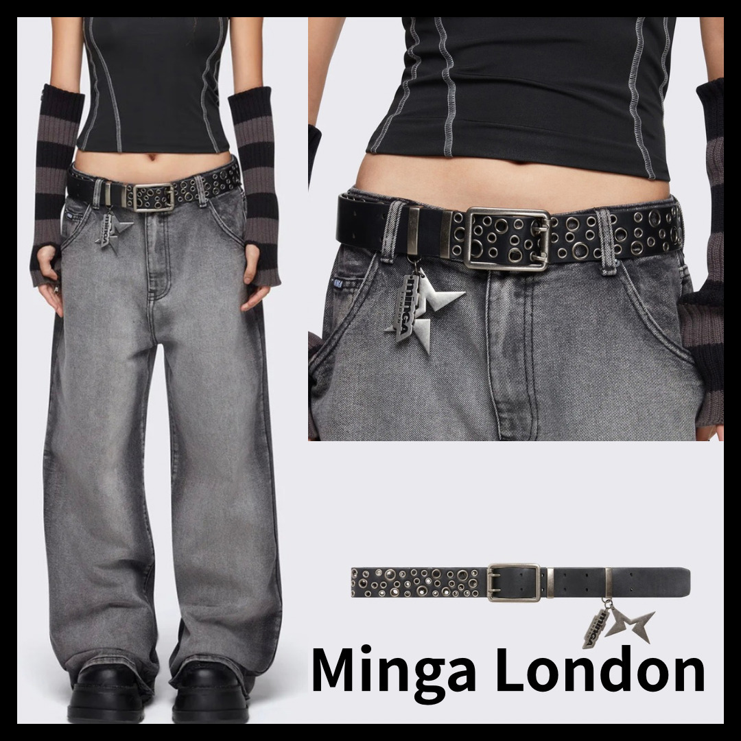 男女兼用【Minga London】Vortex ロゴ チャーム スタッズ ベルト