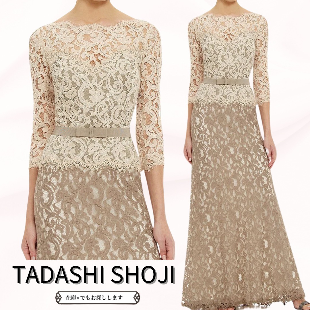 Tadashi Shoji ロングドレス 総レース 上品 3/4袖 フォーマル