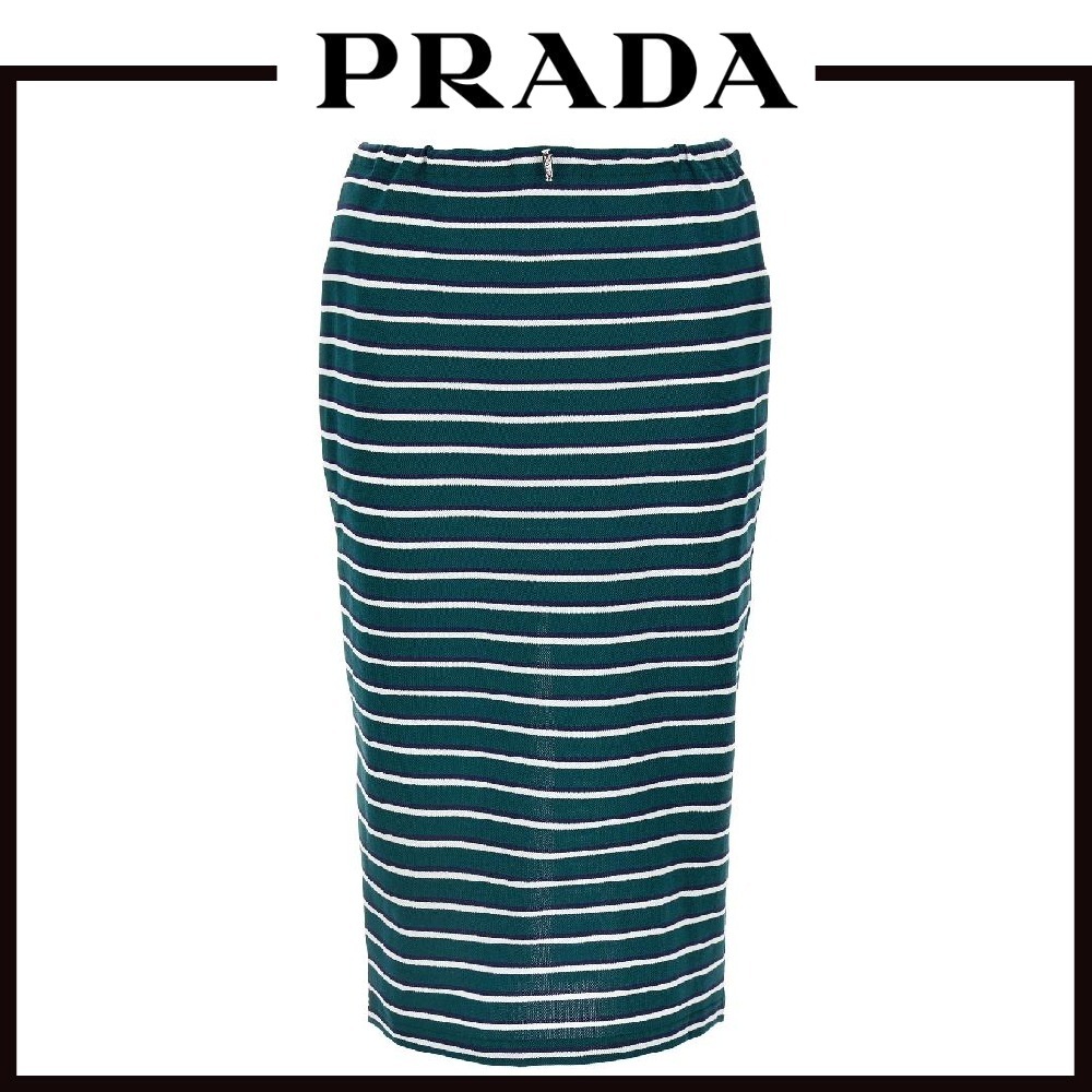 【関税込＆追跡】PRADA ストライプ スリット ミディスカート