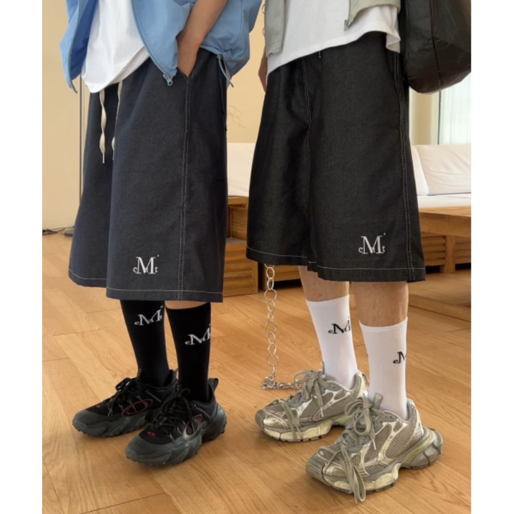 ★MUCENT★ Blando Bermuda Denim Half Pants Unisex Black Blue