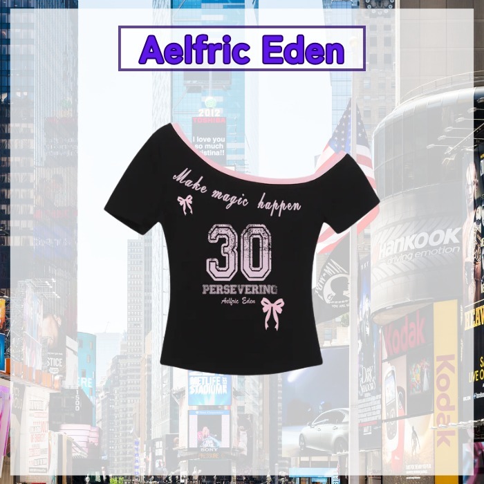 【Aelfric Eden】プリント オフショルダーTシャツ ●送関込