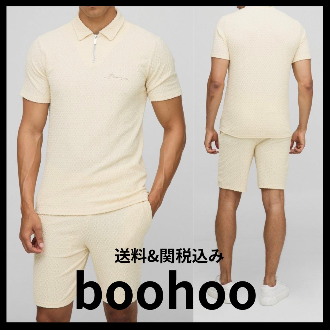《boohoo》ジップポロシャツ＆スリムショーツセット
