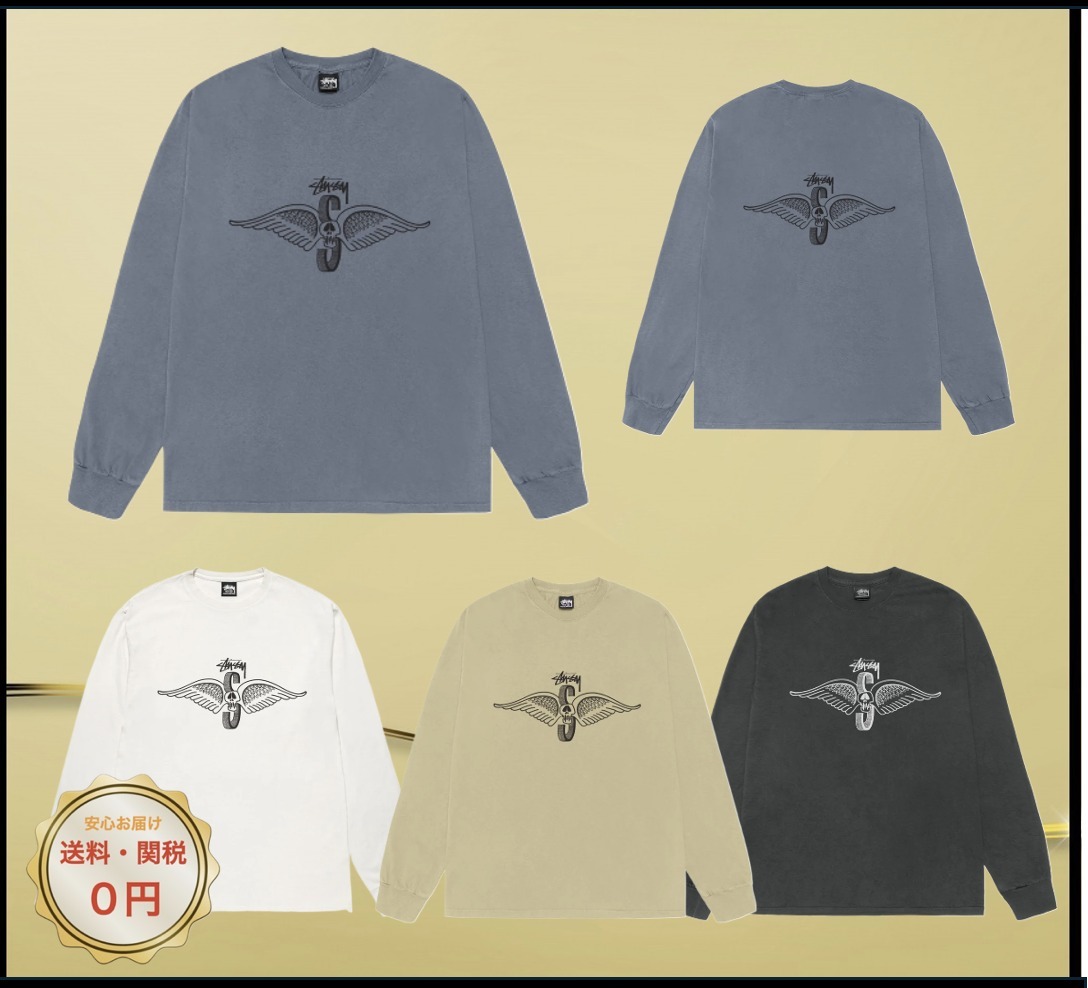 関税込み♪【STUSSY】SKULL WINGS LS ★ ロゴ 長袖 Tシャツ