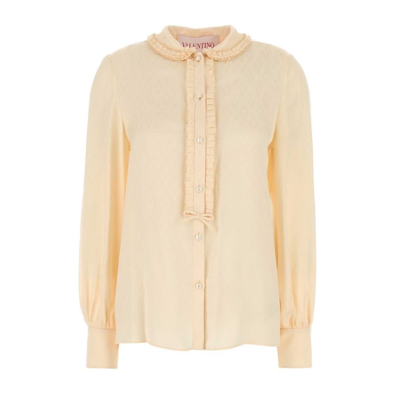 Tシャツ・カットソー VALENTINO SS25 Cream silk shirt (6B0AB7M093L ET5)