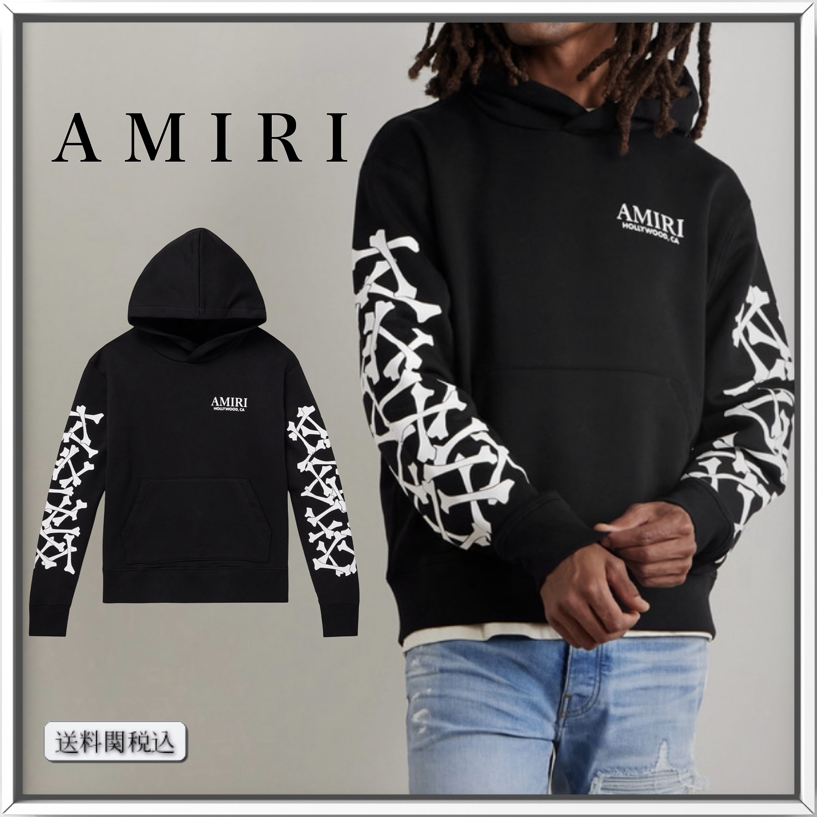 AMIRI Bones Stacked ロゴ コットン スウェットパーカー 人気