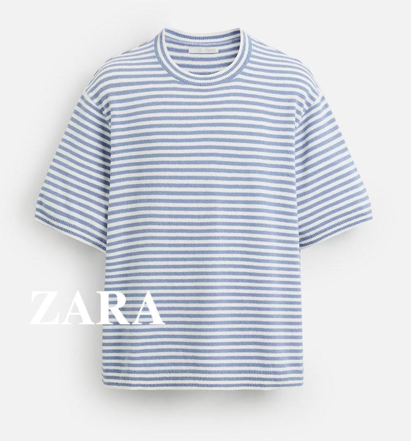 ★ドイツ発*ZARA*新作*テクスチャーニットTシャツ/U-STRIPED★