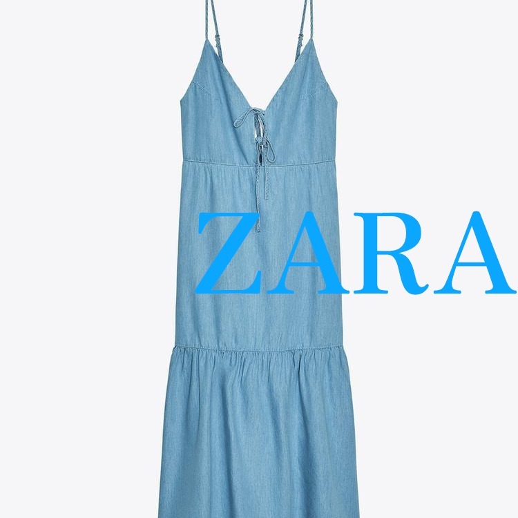 【ZARA】リボン付きミディ丈ワンピース 7484/083/406