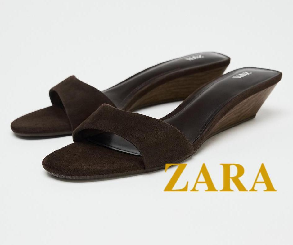 ☆ドイツ発*ZARA*新作*本革スエードローウェッジサンダル/BR☆