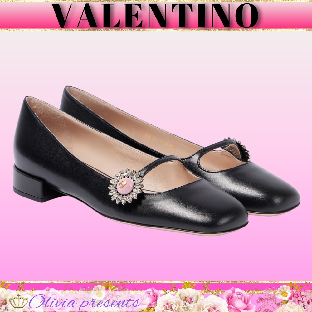VALENTINO＞＞装飾レザーのメリージェーンフラットシューズ