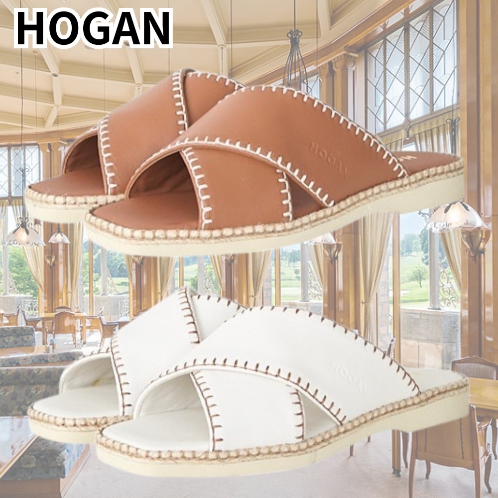 HOGAN*カジュアルに決める*コントラストステッチ レザースライド