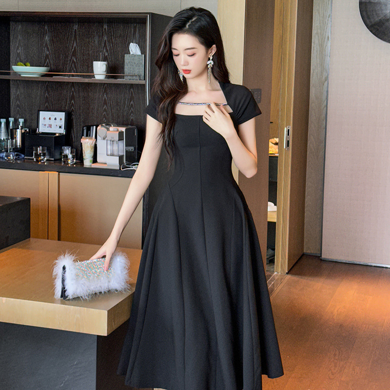 ブラック フレア ワンピース 結婚式 パーティードレス 韓国