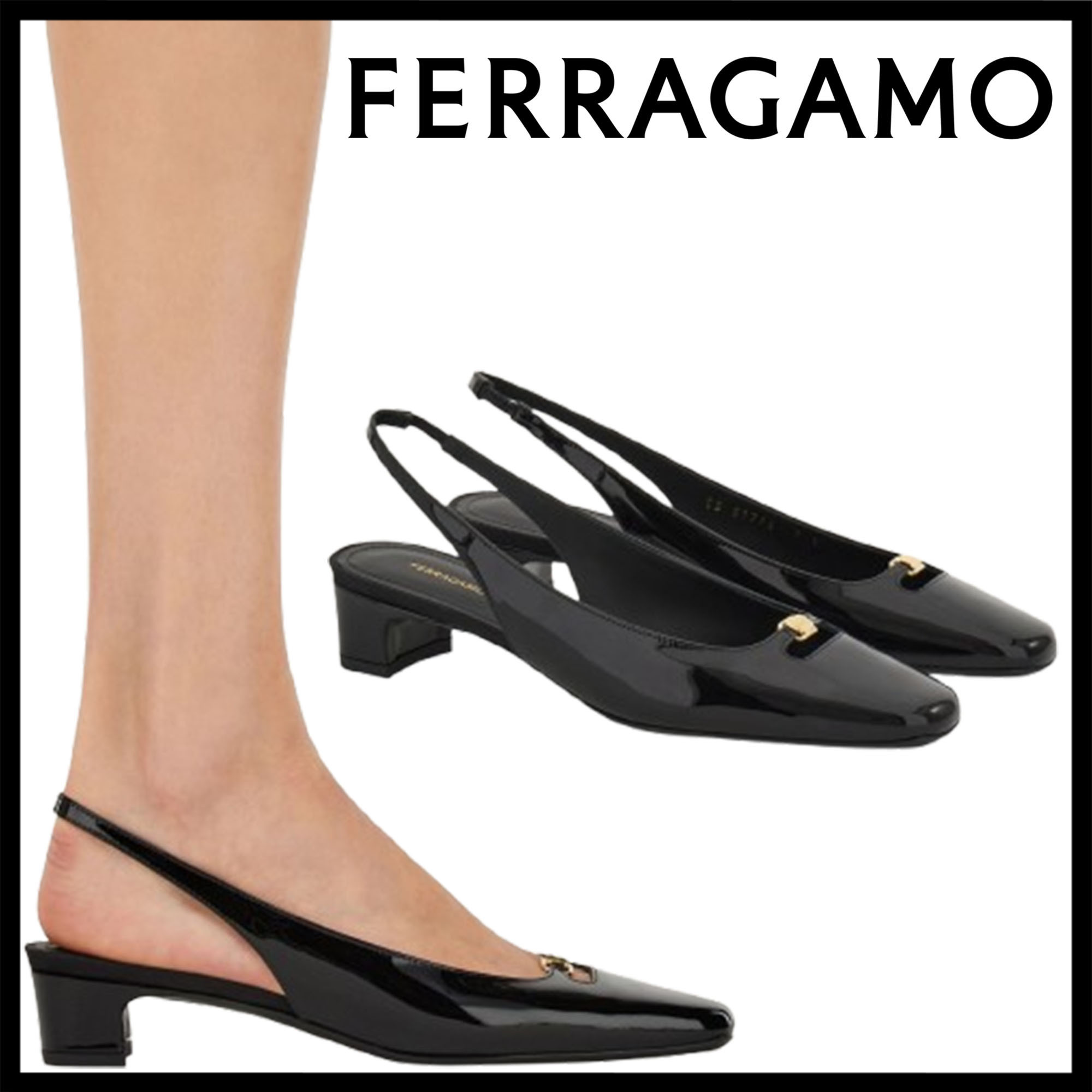 FERRAGAMO直営店 カットアウト付きスリングバック