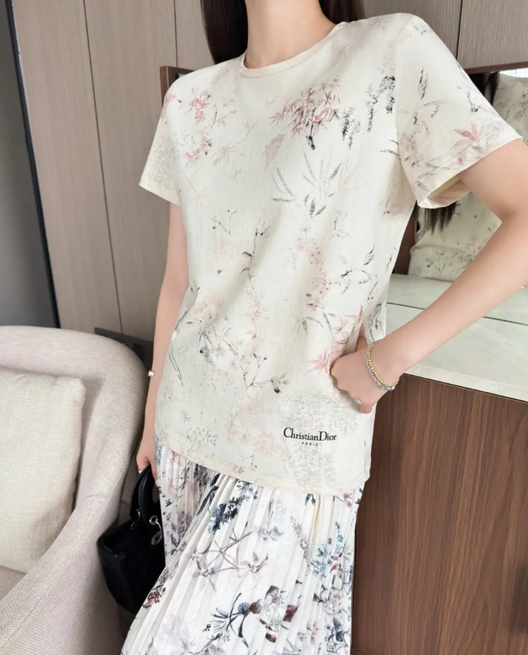 Dior《Tシャツ》Millefiori コットン/リネン 花柄 ロゴ DHL 直営