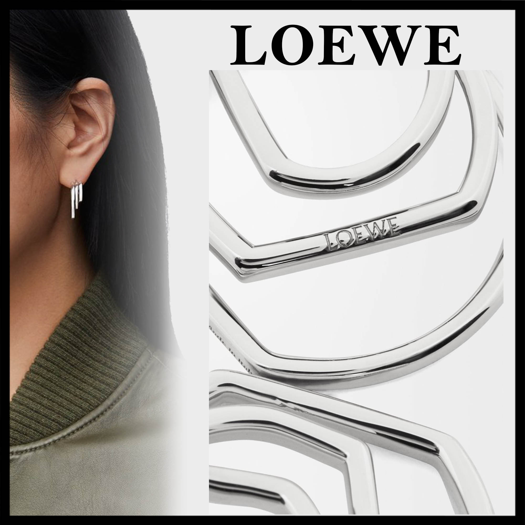 LOEWE直営店 シルバーのマルチレイヤーフープイヤリング