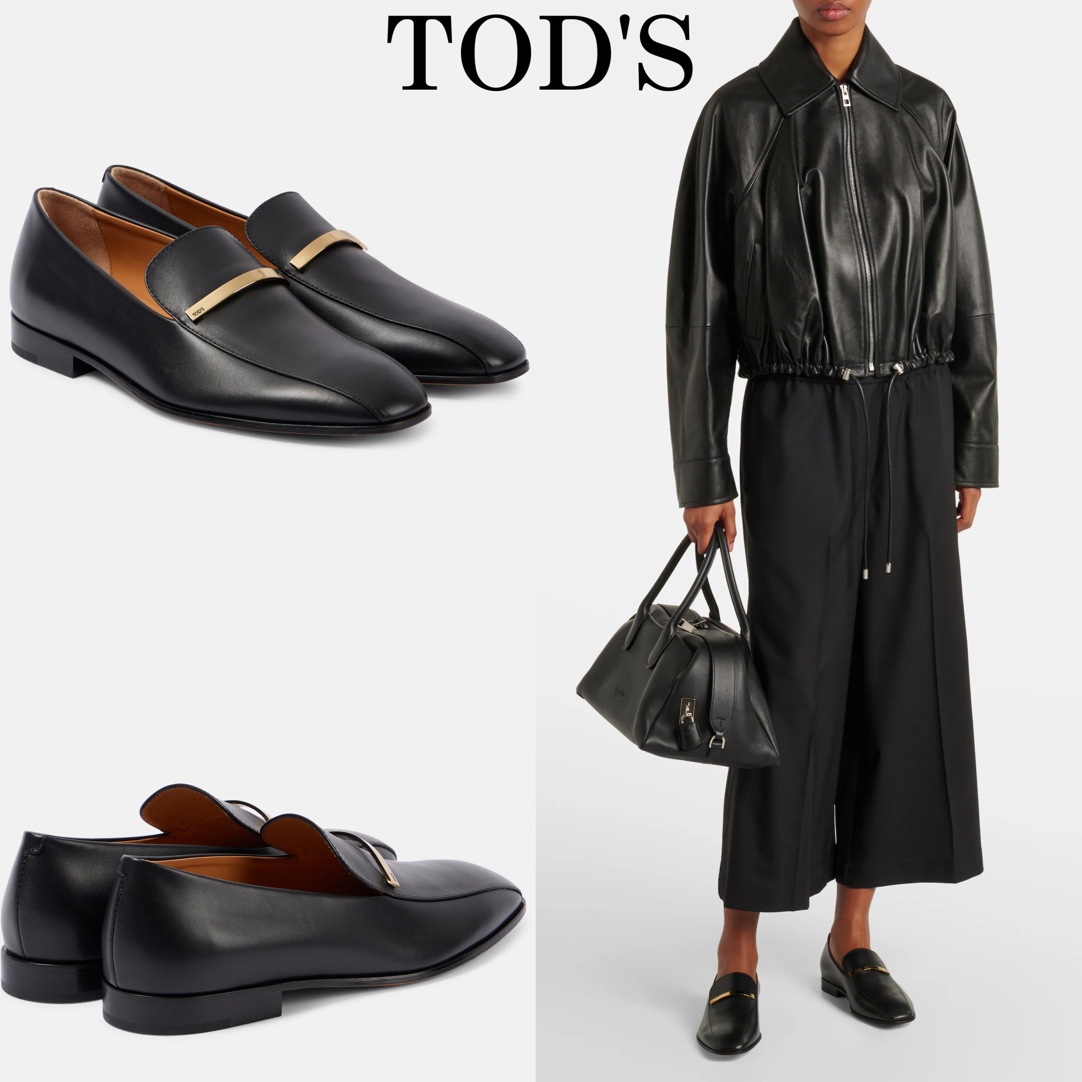 シンプル*TOD'S*フラットレザーローファー ブラック レディース