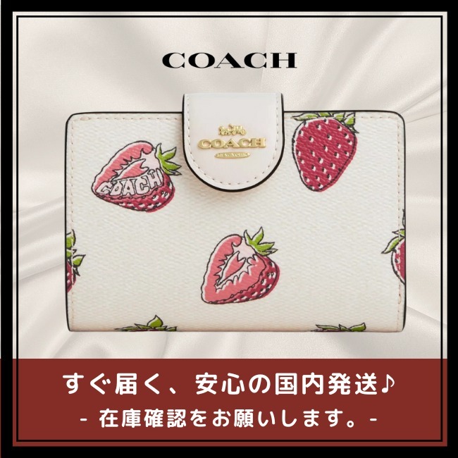 【COACH】ミディアム コーナー ジップ ウォレットストロベリー
