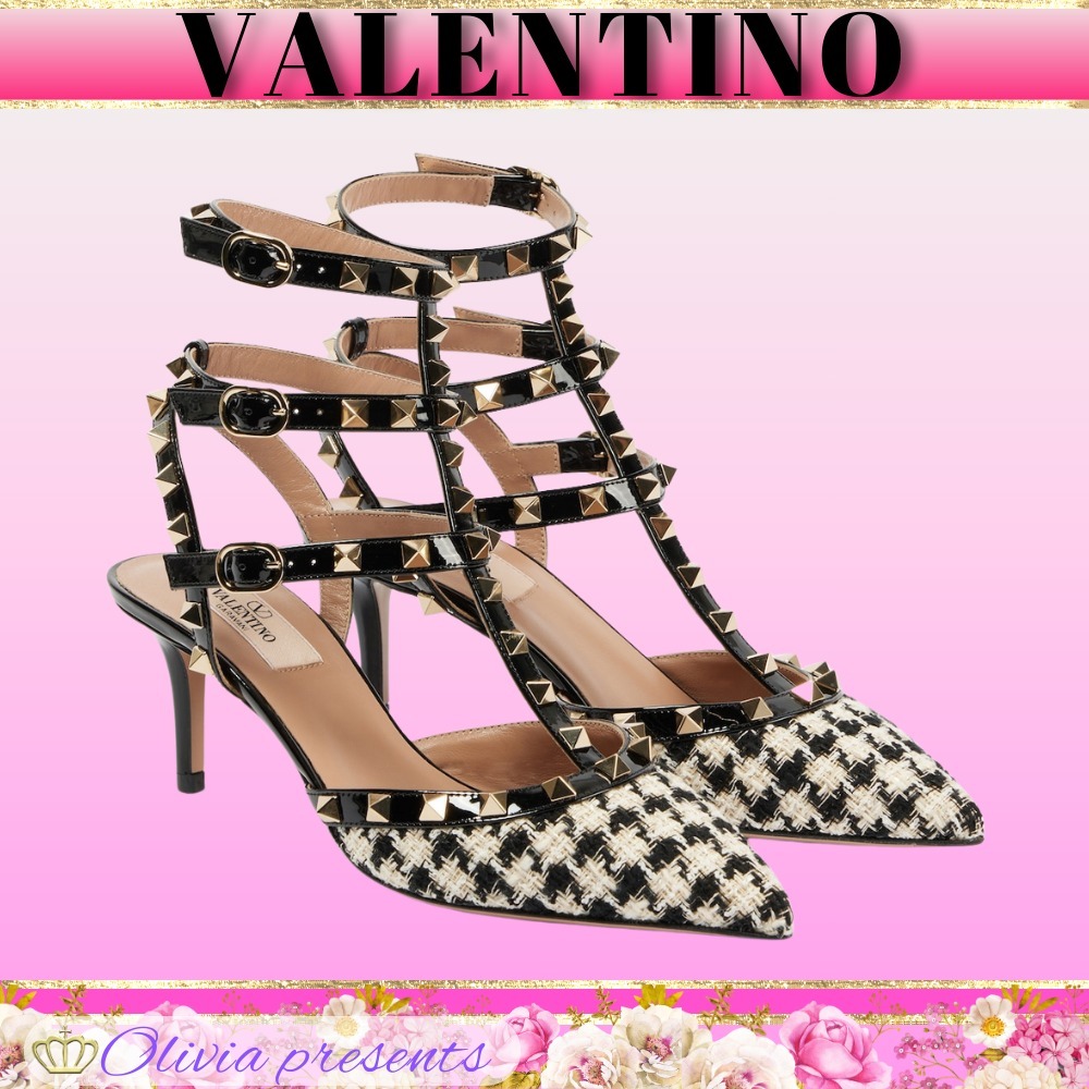 VALENTINO＞＞ロックスタッド 65 レザートリム ツイードパンプス