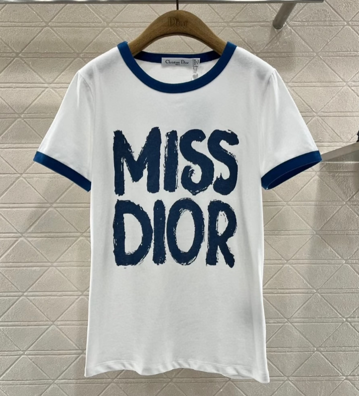 Dior《Tシャツ》白/青 Miss Dior Graffiti コットン/リネン 直営