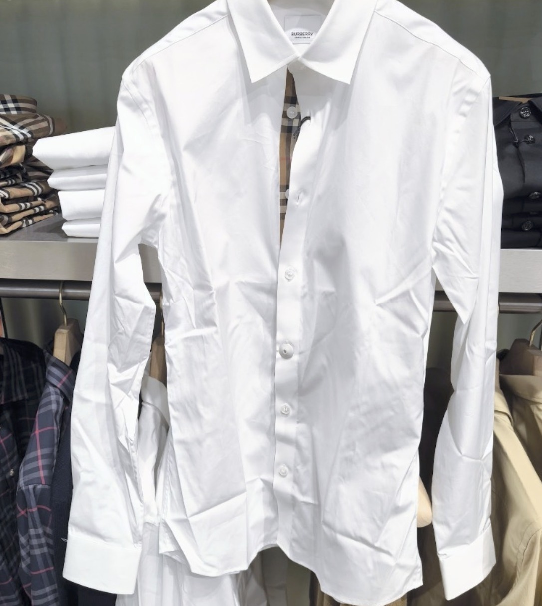 【BURBERRY】SHEFFORD 長袖 チェックディテールコットンシャツ