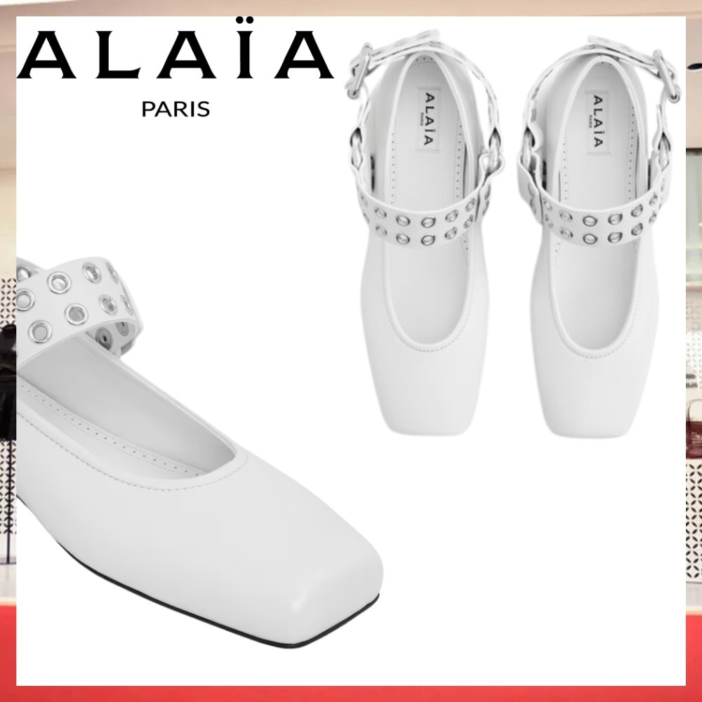 新作【ALAIA】BIKER ソフトカーフスキン フラットバレエシューズ