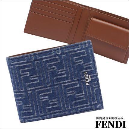 国内発送【FENDI】コインケース付きFF 財布 ブルーデニム調 コインケース付きセレリア 財布 カーフレザー ブラック | Fendi