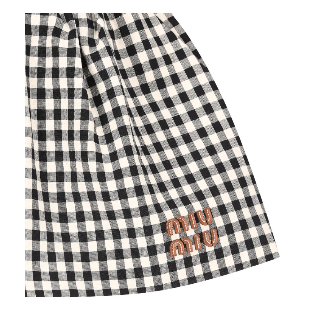 《大人キュート》【MiuMiu】ギンガムチェックミニスカート ロゴ