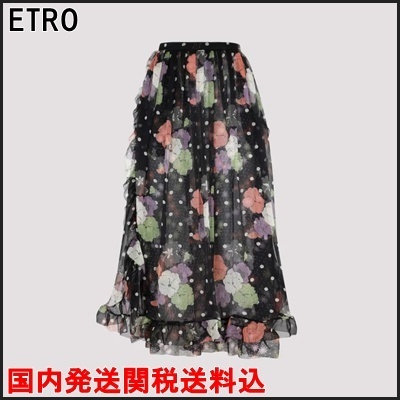 国内発 ETRO ドットフローラルシルクハイウエストフリルスカート