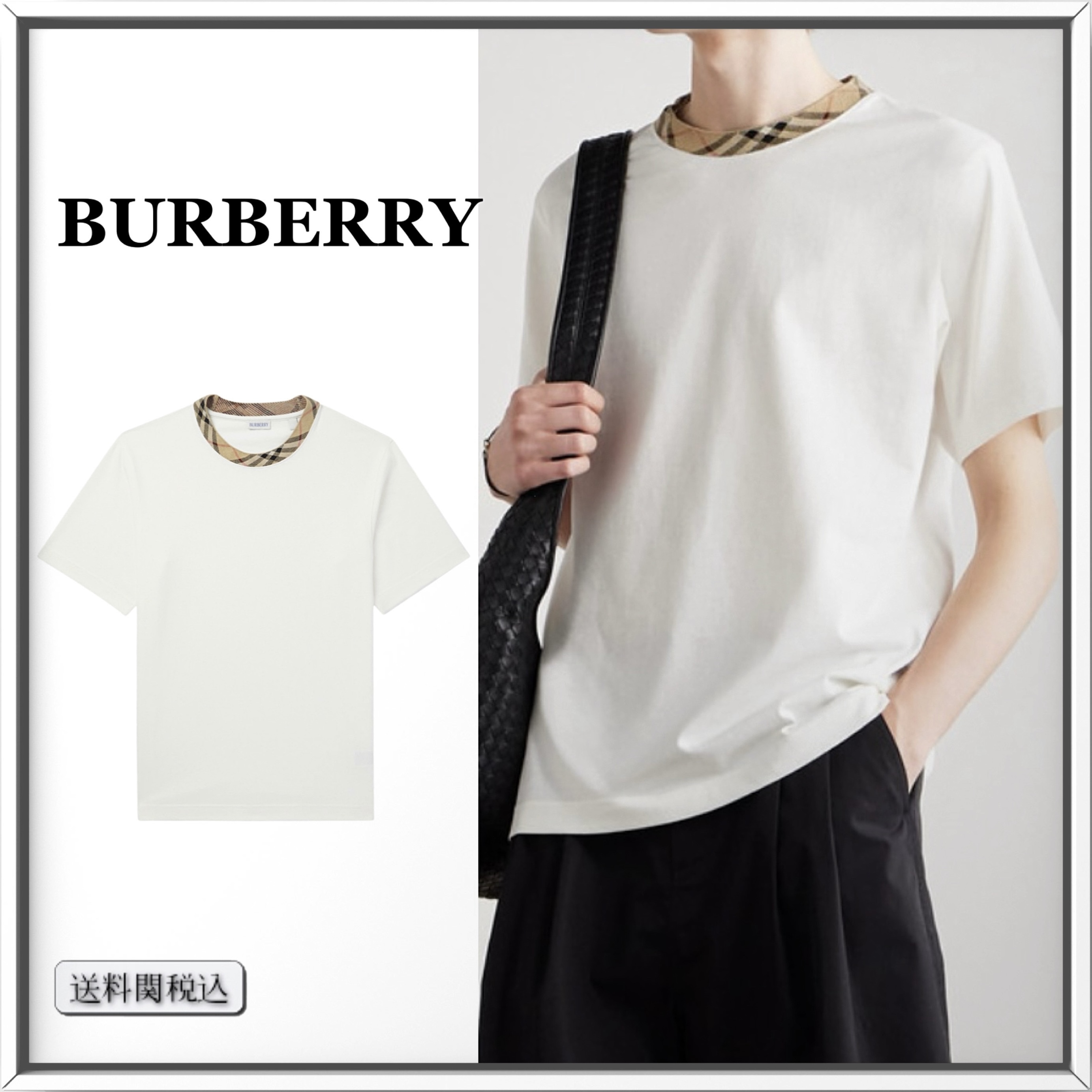 BURBERRY チェックトリム コットン Tシャツ 人気