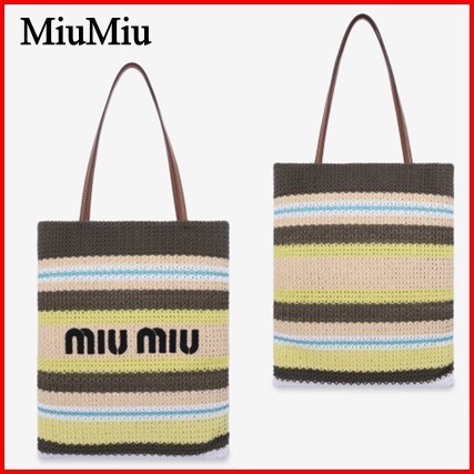 【関税込み】☆MiuMiu☆ ロゴ ラフィア エフェクト トートバッグ