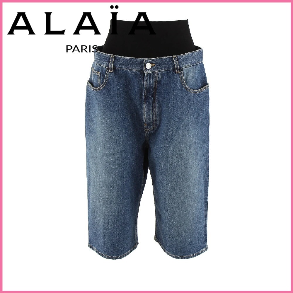 SALE【Alaia】ニットウエストバンド デニム バミューダ ショーツ