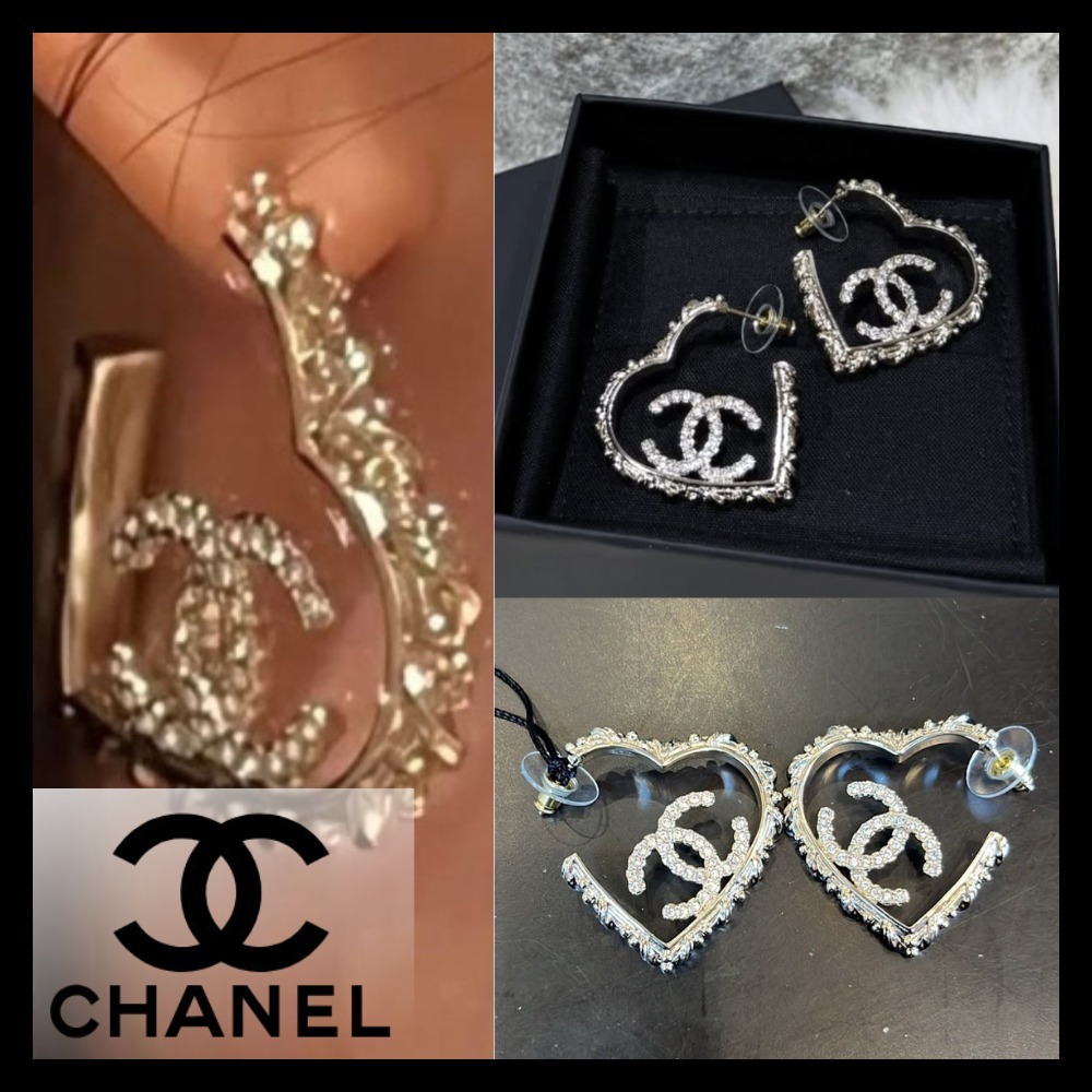 キラキラハートが可愛い♡【CHANEL】フープ ピアス