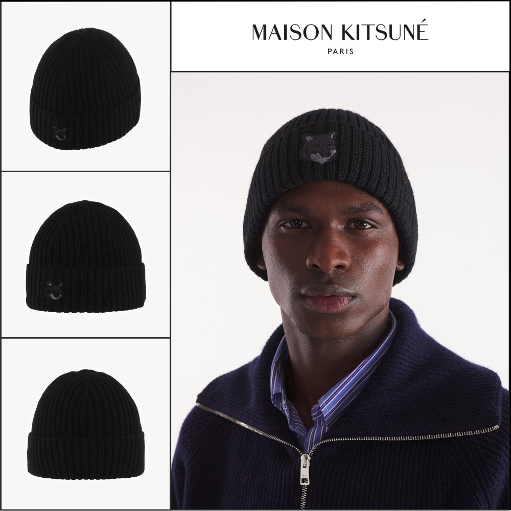 【MAISON KITSUNEBold】Bold Fox Head Beanie Black