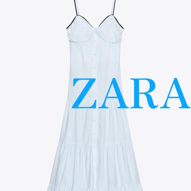 【ZARA】ストライプ柄ミディ丈ワンピース