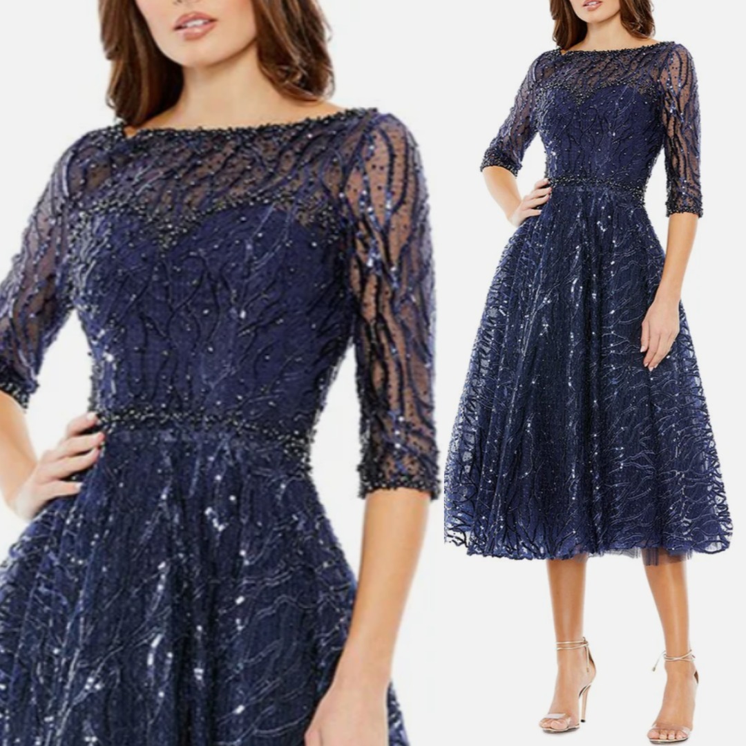 【MAC DUGGAL】関税込★刺繍ミディドレスワンピ