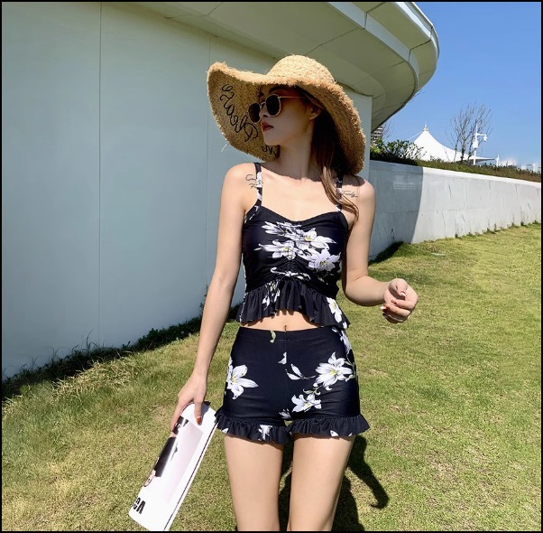 花柄 3点セット タンキニ ビーチウェア 水着 大きめサイズ