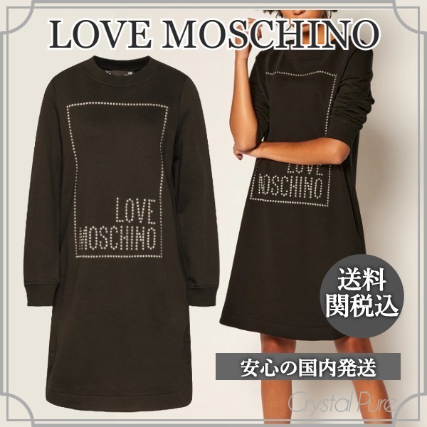 【LOVE MOSCHINO】ロゴ スタッズ 長袖 ミニワンピース【送関込】