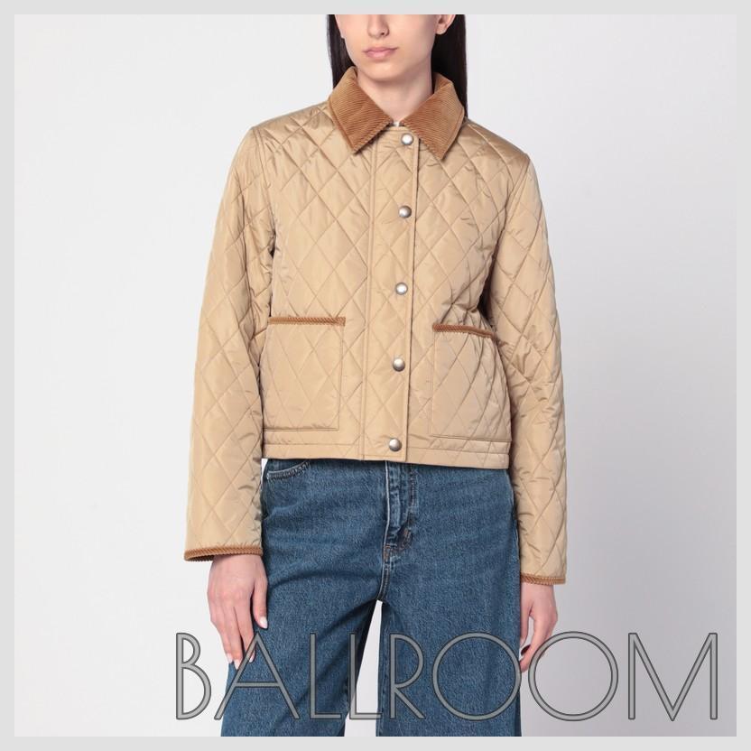 ジャケット BURBERRY CROPPED BEIGE QUILTED NYLON JACKET