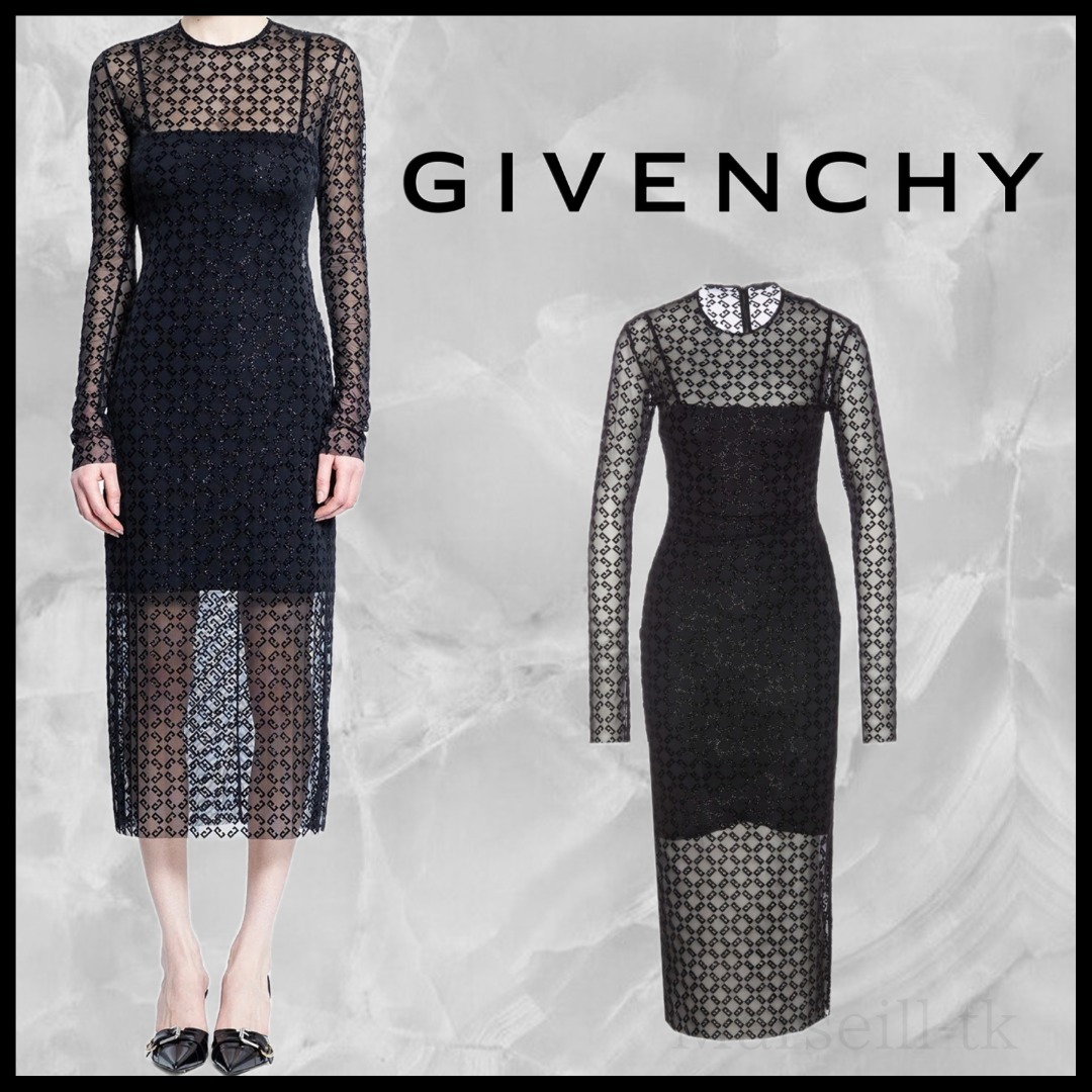 ★GIVENCHY★ TULLE MONOGRAM ペンシル ロゴ ドレス BW225620H0