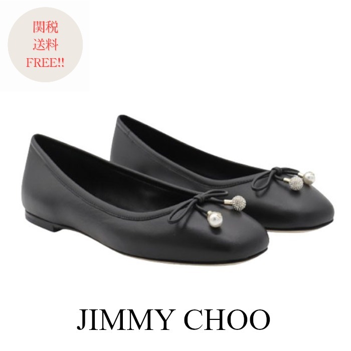 ☆国内発送☆ Jimmy Choo BLACK LEATHER FLATS