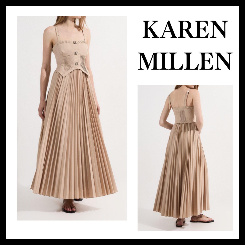 ◆KAREN MILLEN◆コットン コルセット織り マキシドレス / camel