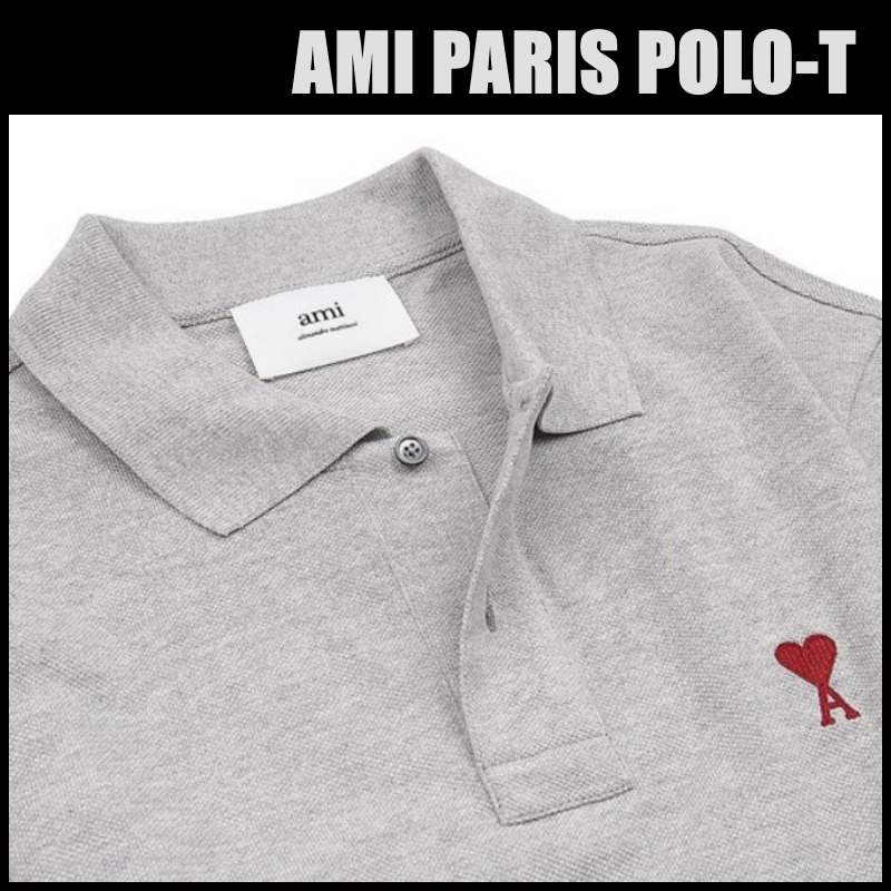 AMI PARIS アミパリス ロゴ ハート 半袖 ポロシャツ グレー