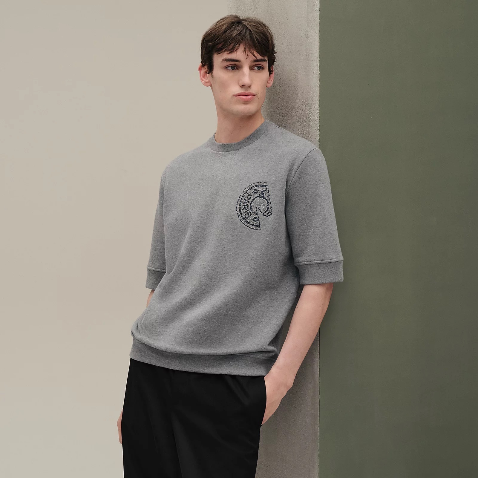 HERMES 25AW《ラウンドネックTシャツ パッチ》グレー DHL 直営店