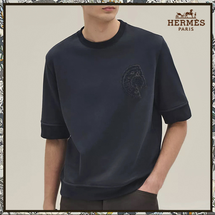 HERMES 25AW《ラウンドネックTシャツ パッチ》マリン DHL 直営店