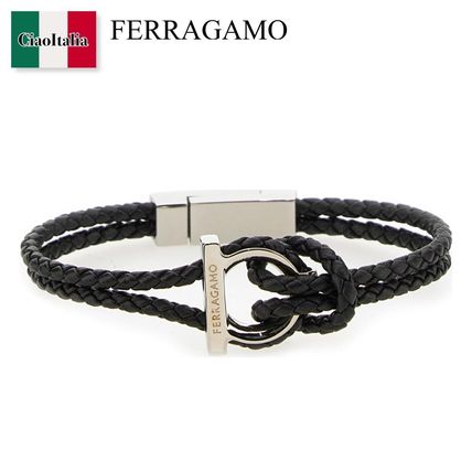 関税込 フェラガモ ロゴ レザー ブレスレット ブラック ブラック（黒）系 FERRAGAMO(フェラガモ) ブレスレット
