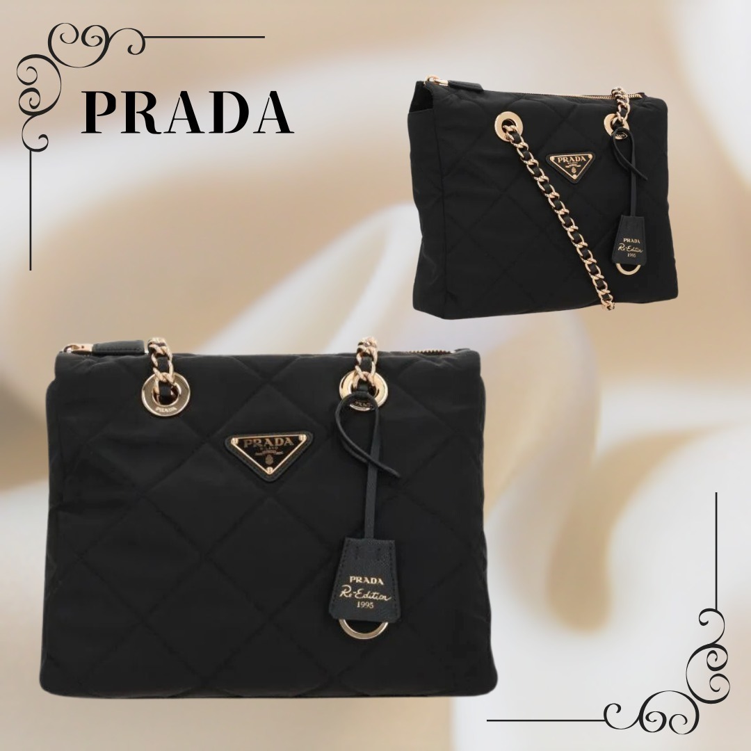 【PRADA】関税込☆ロゴ チェーン ショルダーバッグ ブラック