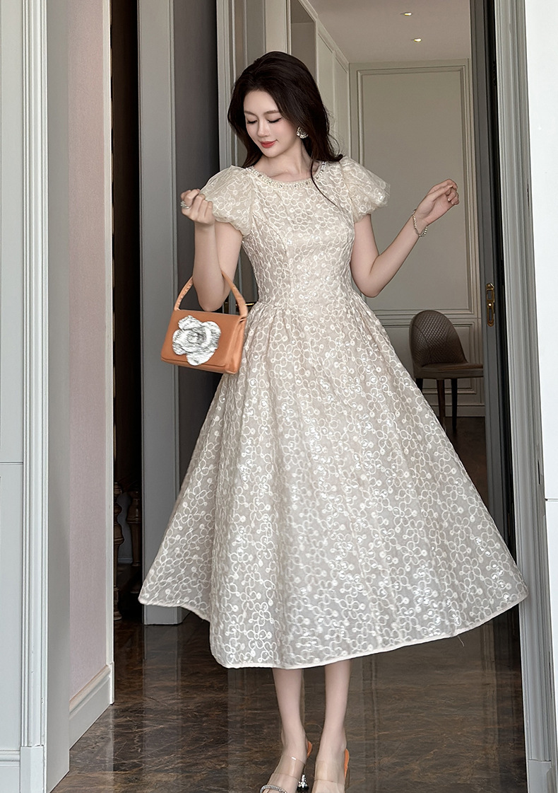 結婚式 パーティードレス アプリコット フレア ワンピース 韓国