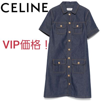 新作*CELINE*タンガリーデニムワンピース トリオンフジップ 新作*CELINE*タンガリーデニムワンピース トリオンフジップ