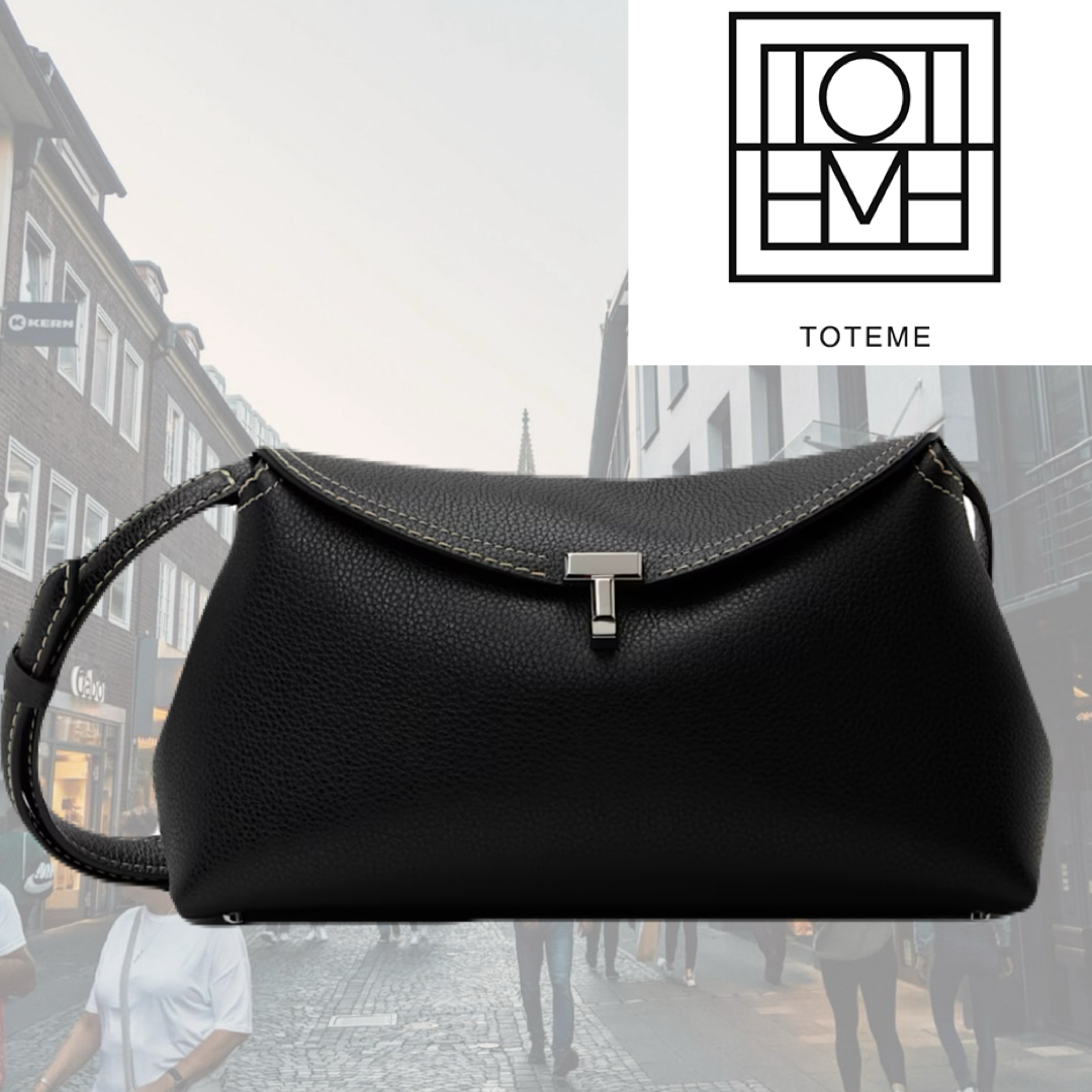 人気！TOTEME ブラック T-Lock グレインレザー クラッチバッグ